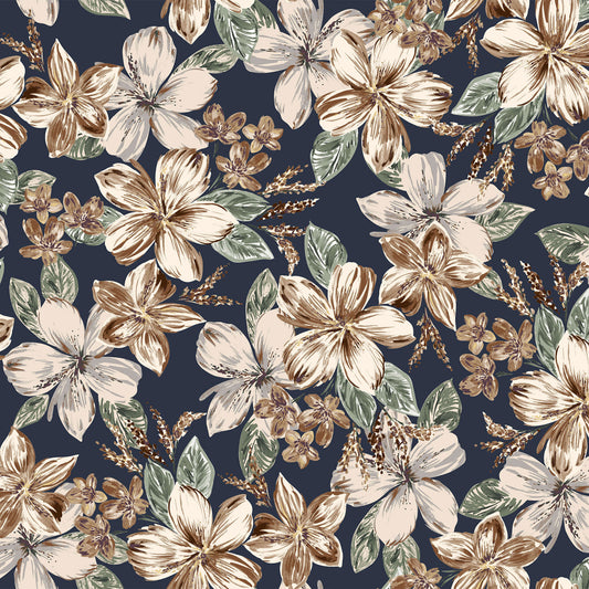 P-688-754-PARISIAN-NAVY-CARAMEL - PRINTED POLY MOROCCAN 100% POLY