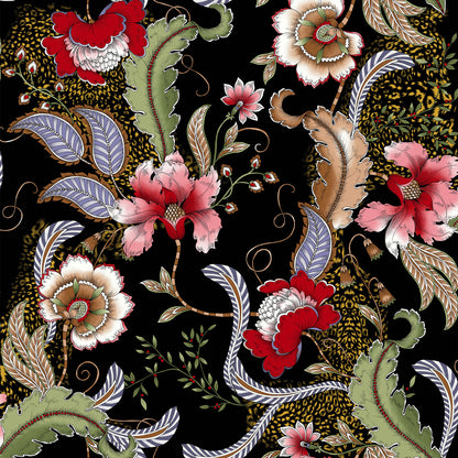 P-690-586-BLACK-RED - PRINTED CREPE CHIFFON 97% POLY 3% SPANDEX