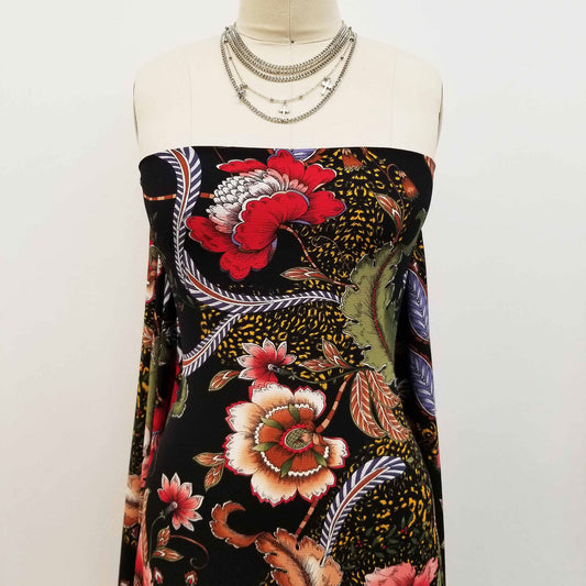 P-690-586-BLACK-RED - PRINTED CREPE CHIFFON 97% POLY 3% SPANDEX