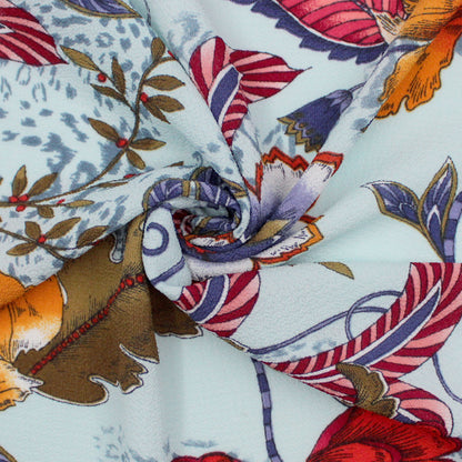 P-690-586-PALE-BLUE-BURNT-ORANGE - PRINTED CREPE CHIFFON 97% POLY 3% SPANDEX