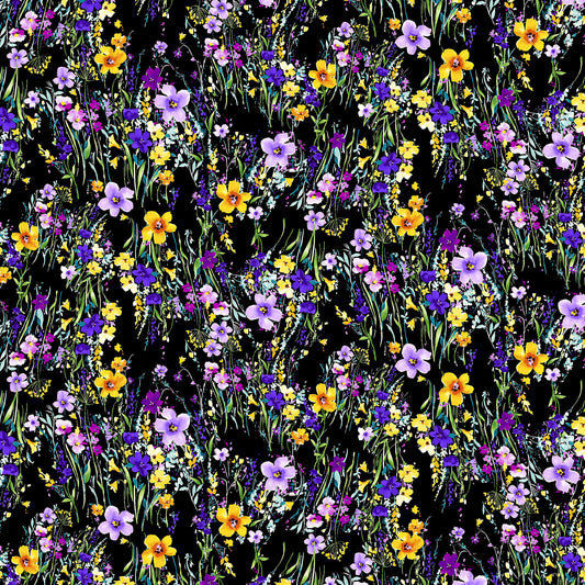 P-695-504-BLACK-LILAC - PRINTED WOOL DOBBY 100% POLYESTER