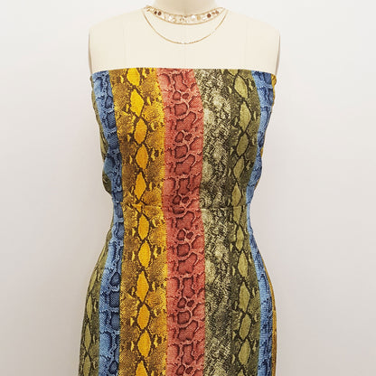P-727-586-BLUE-GOLDEN-MUSTARD - PRINTED CREPE CHIFFON 97% POLY 3% SPANDEX