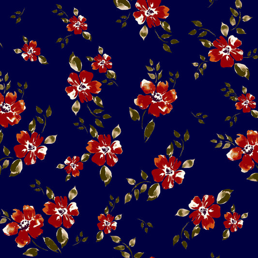 P-74-HVY-RSJ-NAVY-FIERY-RED - PRINT RSJ 95% RAYON 5% SPANDEX JERSEY