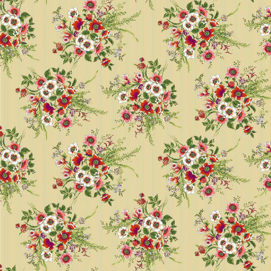 P-778-504-GOLDEN-MUSTARD-CORAL - PRINTED WOOL DOBBY 100% POLYESTER