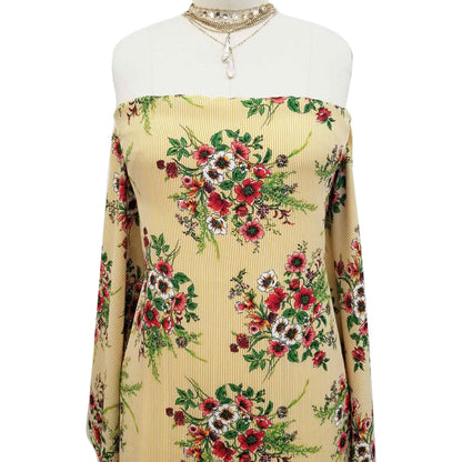 P-778-504-GOLDEN-MUSTARD-CORAL - PRINTED WOOL DOBBY 100% POLYESTER