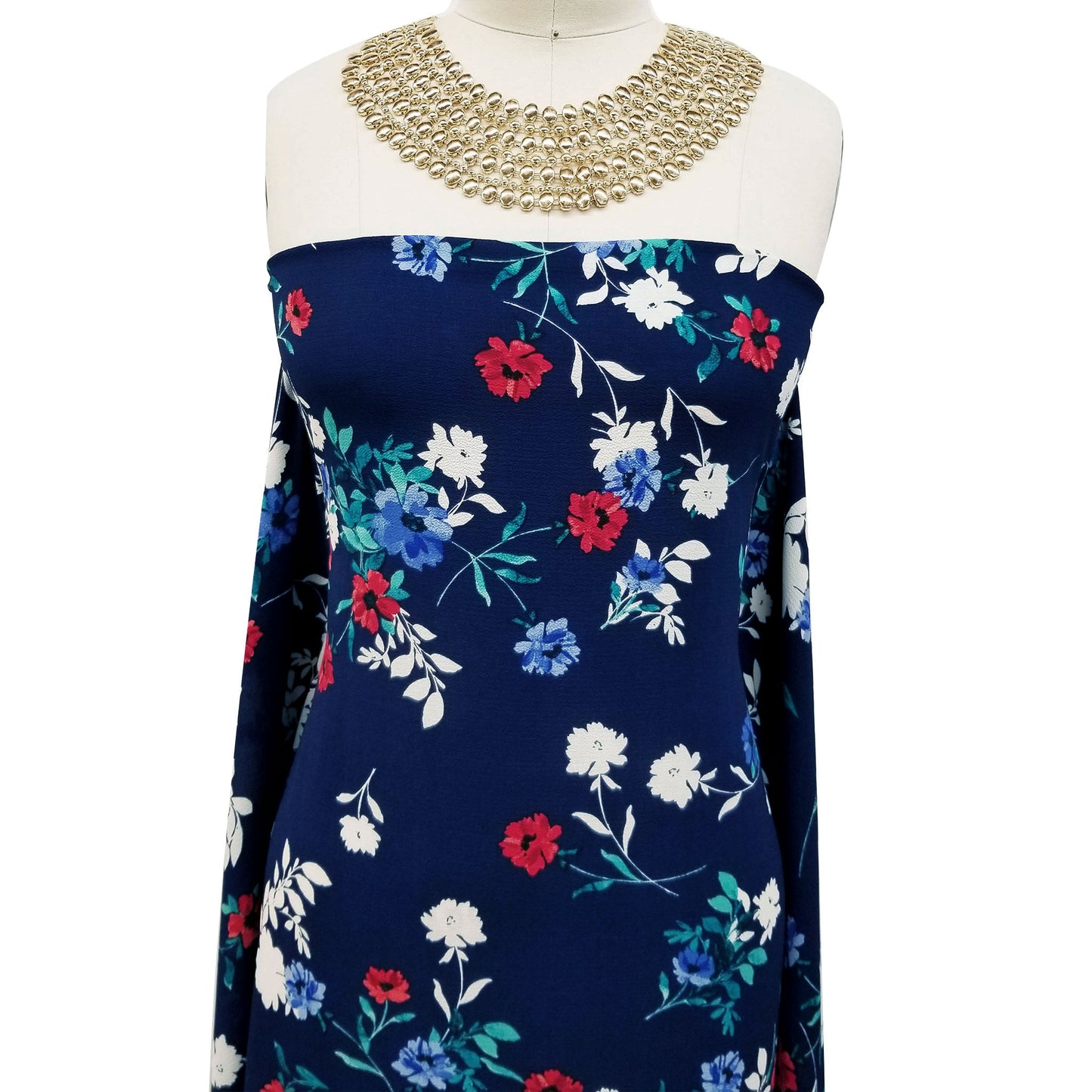 P-80B-586-NAVY-RED - PRINTED CREPE CHIFFON 97% POLY 3% SPANDEX