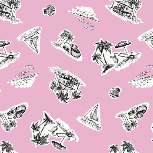 P-836-506-BUBBLE-GUM-PINK-BLACK-PRINTED FRENCH TERRY 63%POLY  33%RAYON  4% SPANDEX