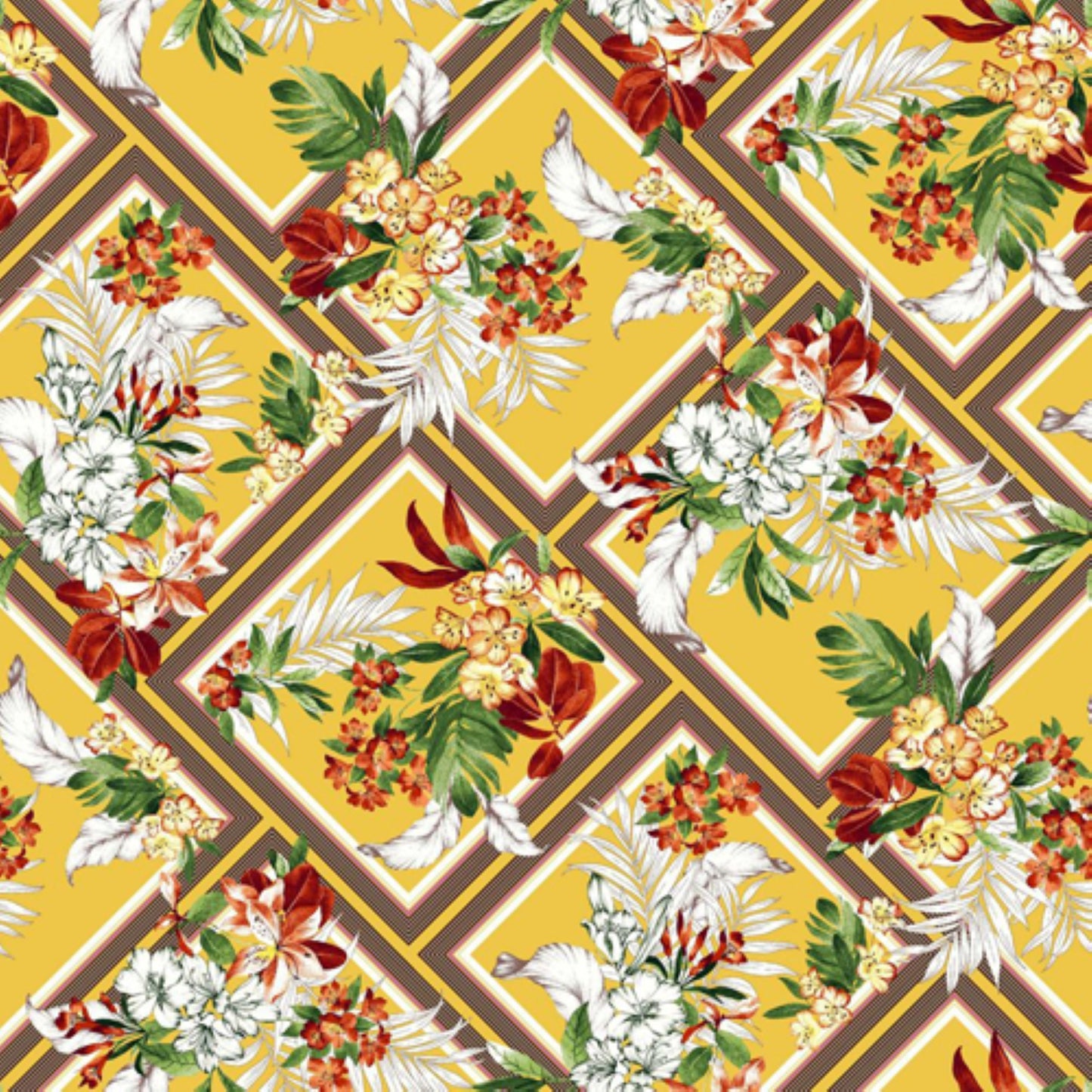P-860-586-SUNNY-GOLD-BURNT-ORANGE - PRINTED CREPE CHIFFON 97% POLY 3% SPANDEX