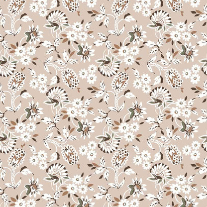 P-906-456-ROSE-CLOUD-CARAMEL - PRINTED STRETCH SATIN 100% POLY