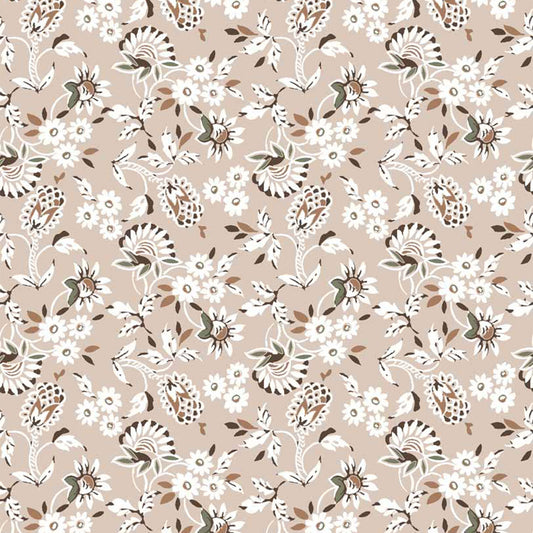 P-906-456-ROSE-CLOUD-CARAMEL - PRINTED STRETCH SATIN 100% POLY