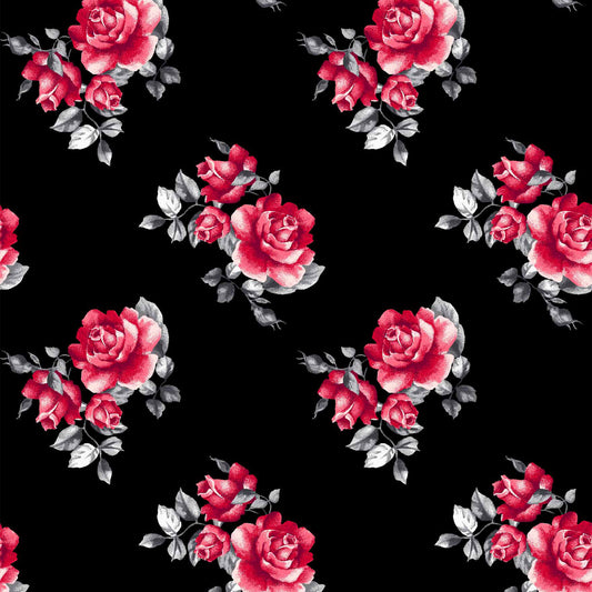 P-98-502-BLACK-RED - PRINTED 100% POLY CHELSEA CHIFFON