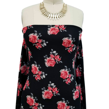 P-98-502-BLACK-RED - PRINTED 100% POLY CHELSEA CHIFFON