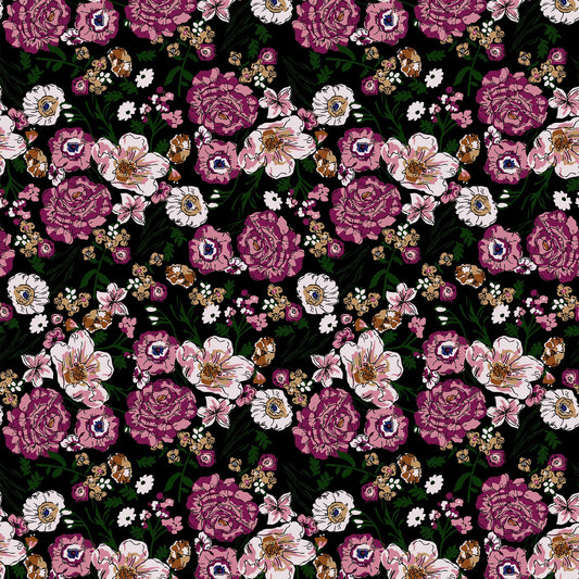 PD-10015-703-NAVY-CORAL - PRINTED TWIST CREPE 92% POLY 8% SPANDEX