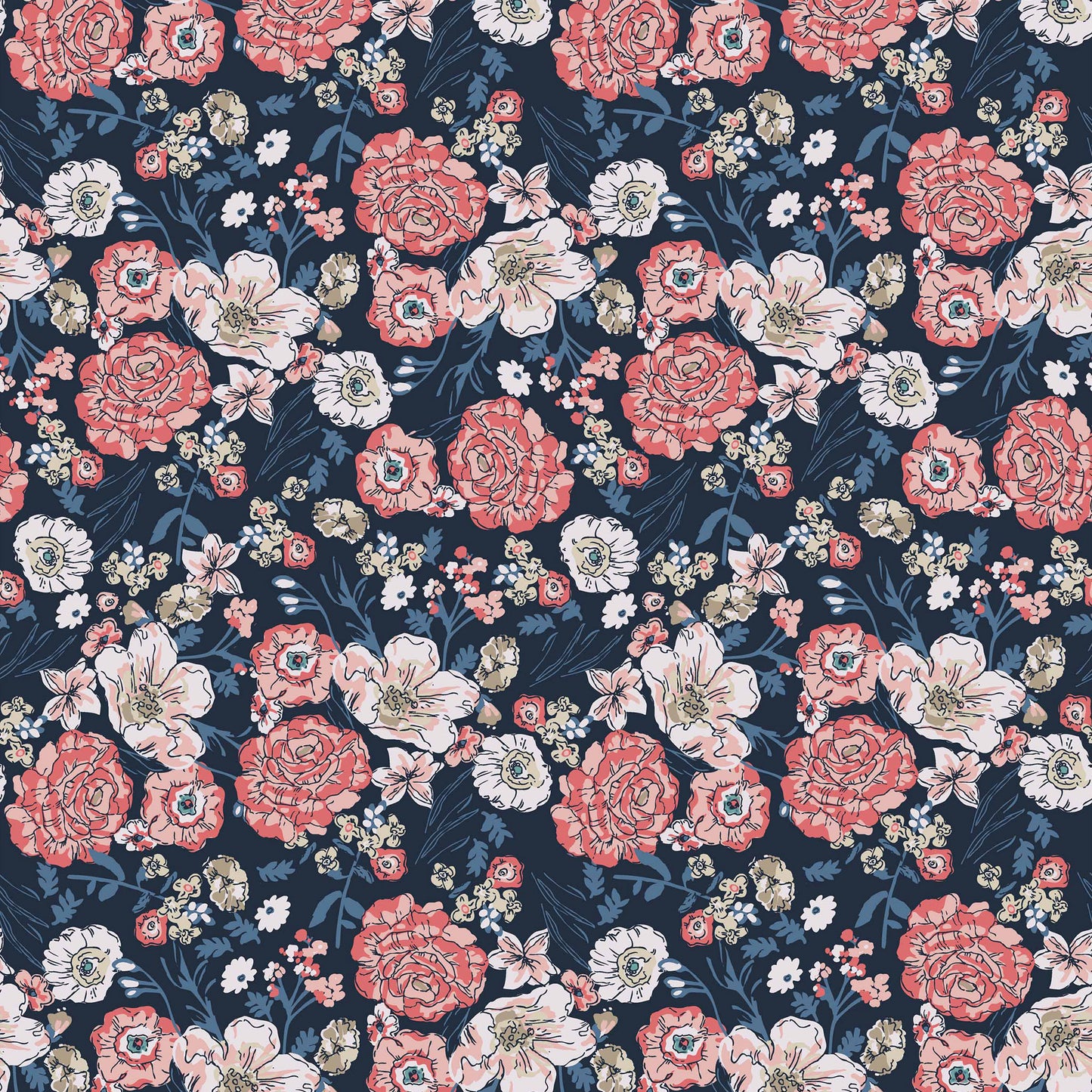 PD-10015-703-NAVY-PEACH - PRINTED TWIST CREPE 92% POLY 8% SPANDEX