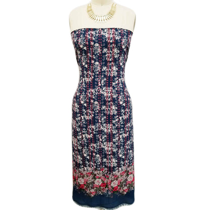 PD-108-B-586-SNORKEL-BLUE-RED - DOUBLE BORDER CREPE CHIFFON 97% POLY 3% SPANDEX