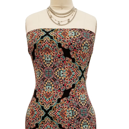 PD-142-586-BLACK-TEAL - DOUBLE BORDER CREPE CHIFFON 97% POLY 3% SPANDEX