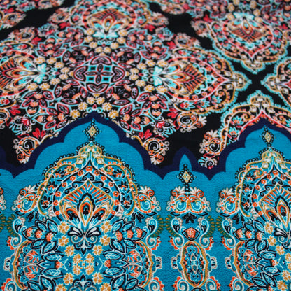 PD-142-586-BLACK-TEAL - DOUBLE BORDER CREPE CHIFFON 97% POLY 3% SPANDEX