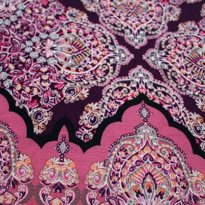 PD-142-586-BURGUNDY-MAUVE - DOUBLE BORDER CREPE CHIFFON 97% POLY 3% SPANDEX
