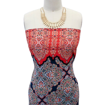PD-142-586-INDIGO-TERRACOTTA - DOUBLE BORDER CREPE CHIFFON 97% POLY 3% SPANDEX