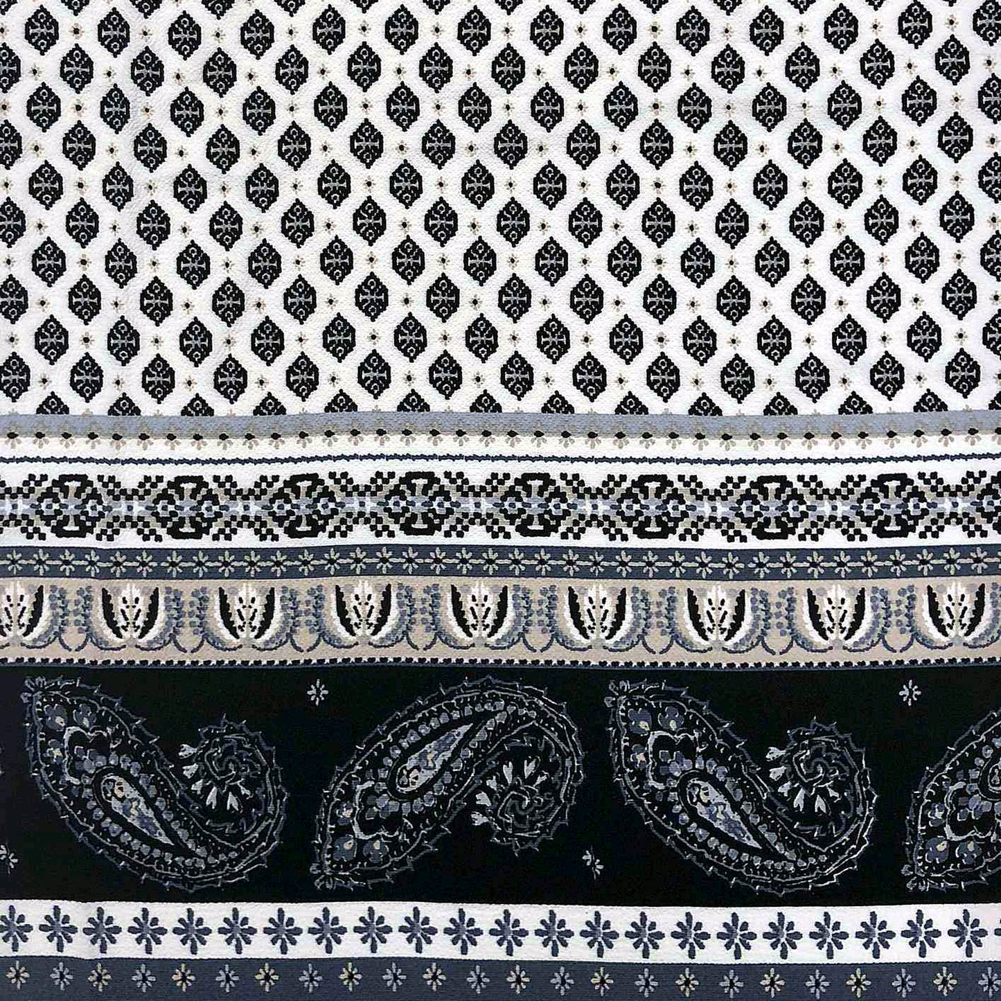 PD-147-586-BLACK-NEUTRAL - DOUBLE BORDER CREPE CHIFFON 97% POLY 3% SPANDEX