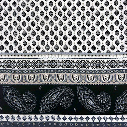 PD-147-586-BLACK-NEUTRAL - DOUBLE BORDER CREPE CHIFFON 97% POLY 3% SPANDEX
