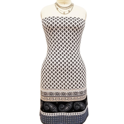 PD-147-586-BLACK-NEUTRAL - DOUBLE BORDER CREPE CHIFFON 97% POLY 3% SPANDEX