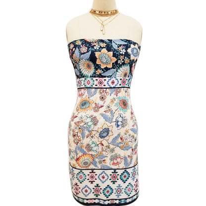 PD-310-586-OFFWHITE-APRICOT - DOUBLE BORDER CREPE CHIFFON 97% POLY 3% SPANDEX