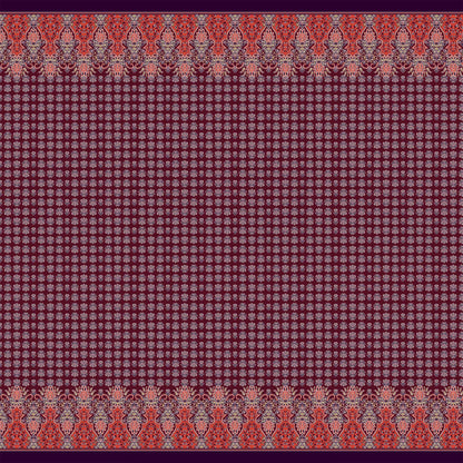 PD-390-586-RED-BROWN-ORANGE - DOUBLE BORDER. CREPE CHIFFON 97% POLY 3% SPANDEX