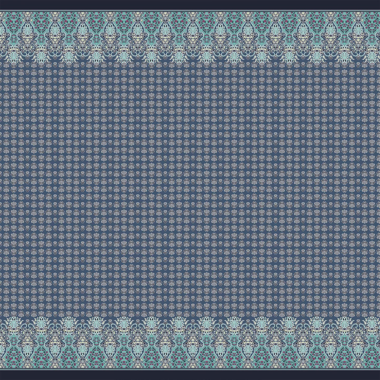 PD-390-586-TEAL-DENIM-TURQUOISE - DOUBLE BORDER. CREPE CHIFFON 97% POLY 3% SPANDEX