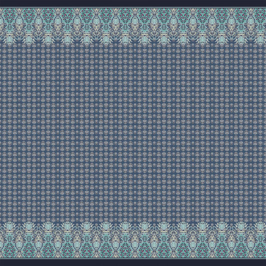 PD-390-586-TEAL-DENIM-TURQUOISE - DOUBLE BORDER. CREPE CHIFFON 97% POLY 3% SPANDEX