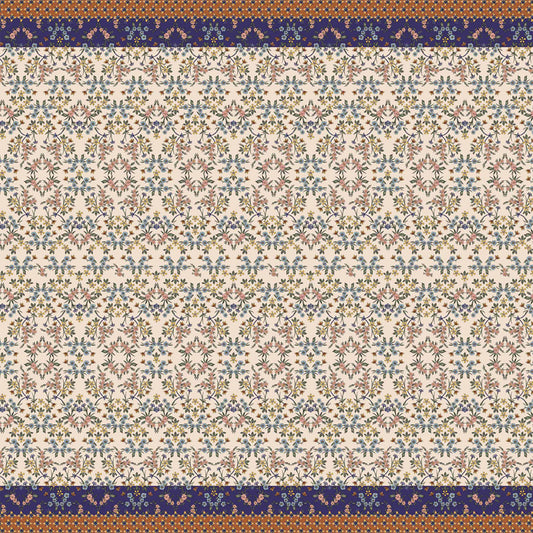 PD-424-734-BANANA-BLUE - DOUBLE BORDER PRINT WOOL PEACH 100% POLYESTER