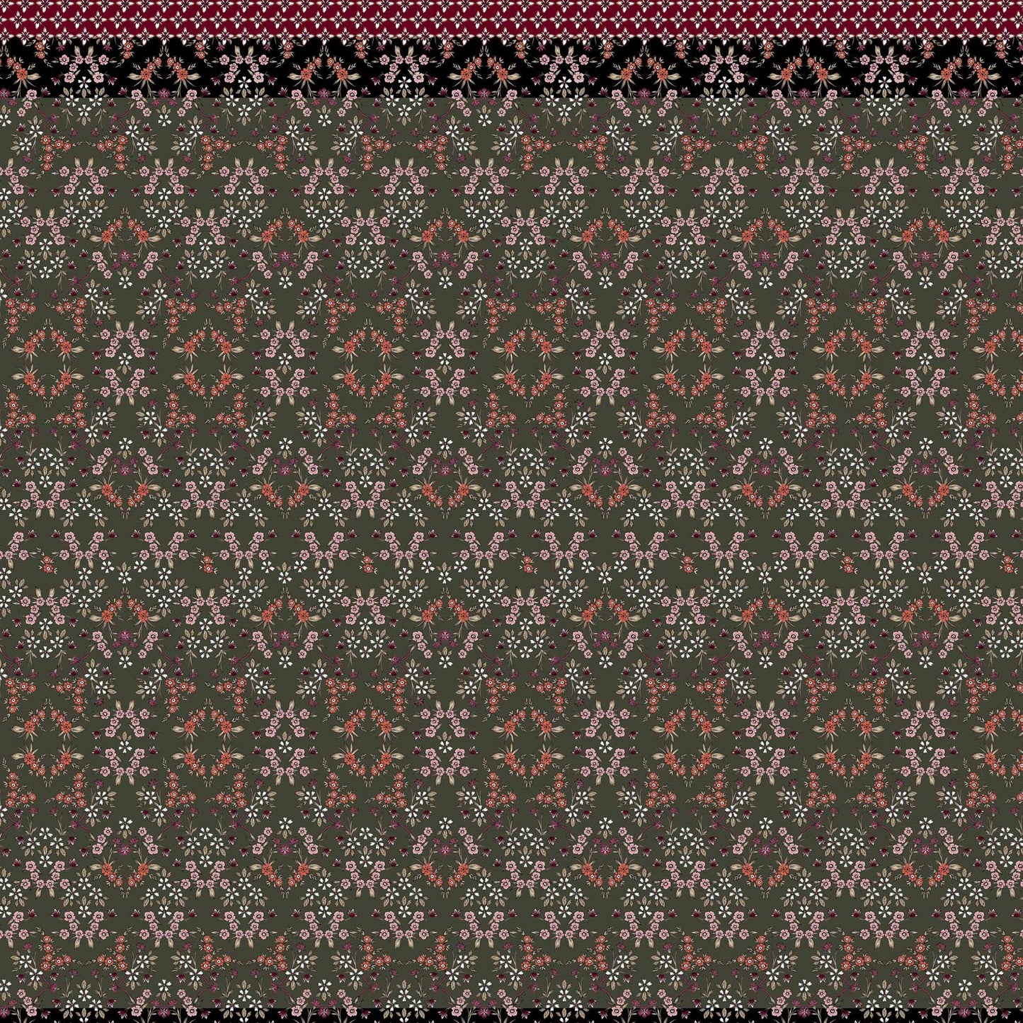 PD-424-734-OLIVE-PEACH - DOUBLE BORDER PRINT WOOL PEACH 100% POLYESTER