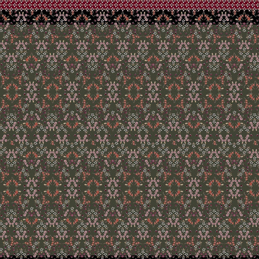 PD-424-734-OLIVE-PEACH - DOUBLE BORDER PRINT WOOL PEACH 100% POLYESTER