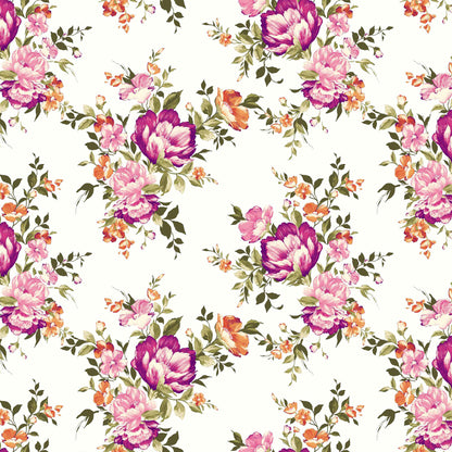 PD-632-586-OFFWHITE-TANGERINE - PRINTED CREPE CHIFFON 97% POLY 3% SPANDEX