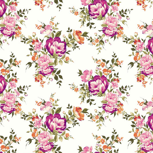 PD-632-586-OFFWHITE-TANGERINE - PRINTED CREPE CHIFFON 97% POLY 3% SPANDEX