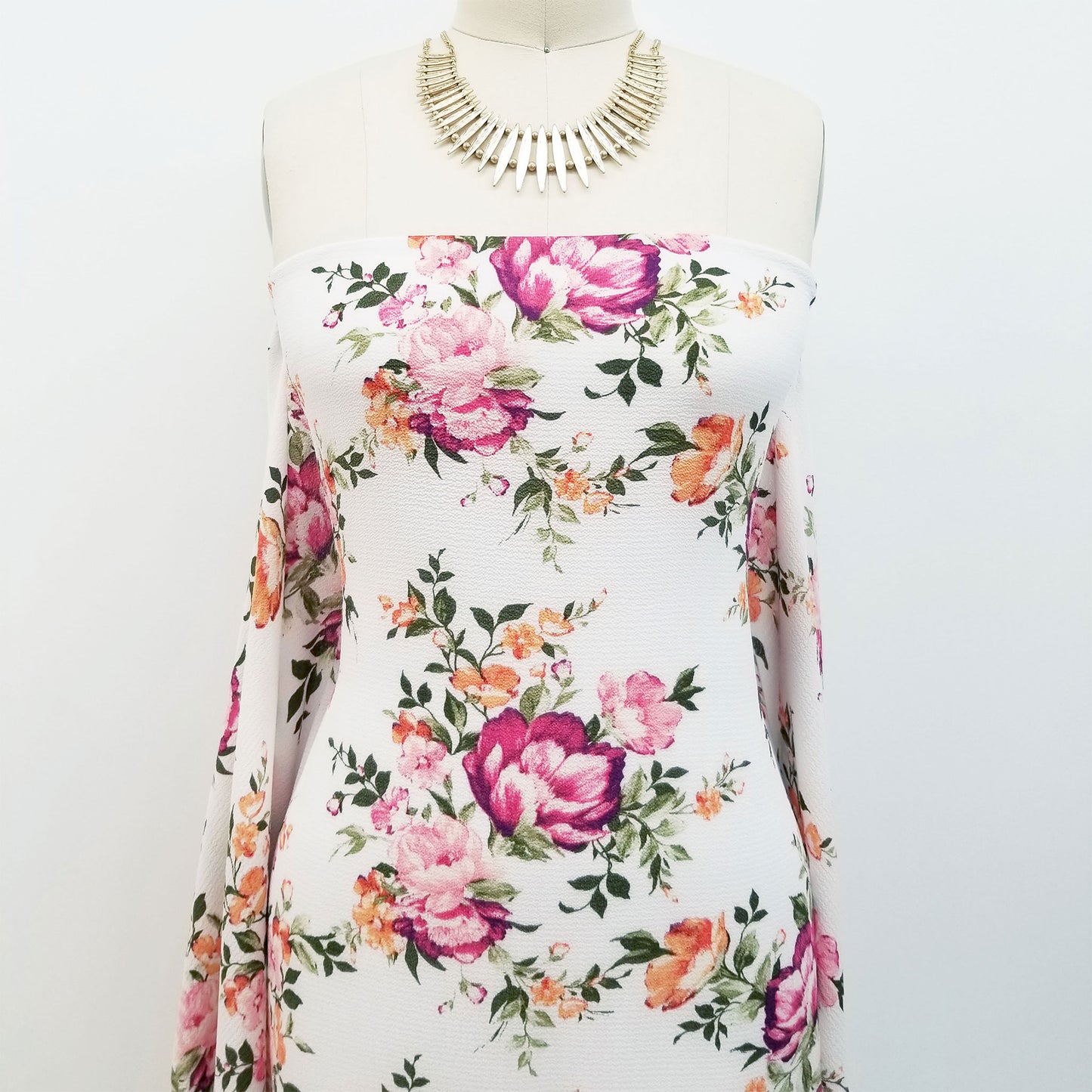 PD-632-586-OFFWHITE-TANGERINE - PRINTED CREPE CHIFFON 97% POLY 3% SPANDEX