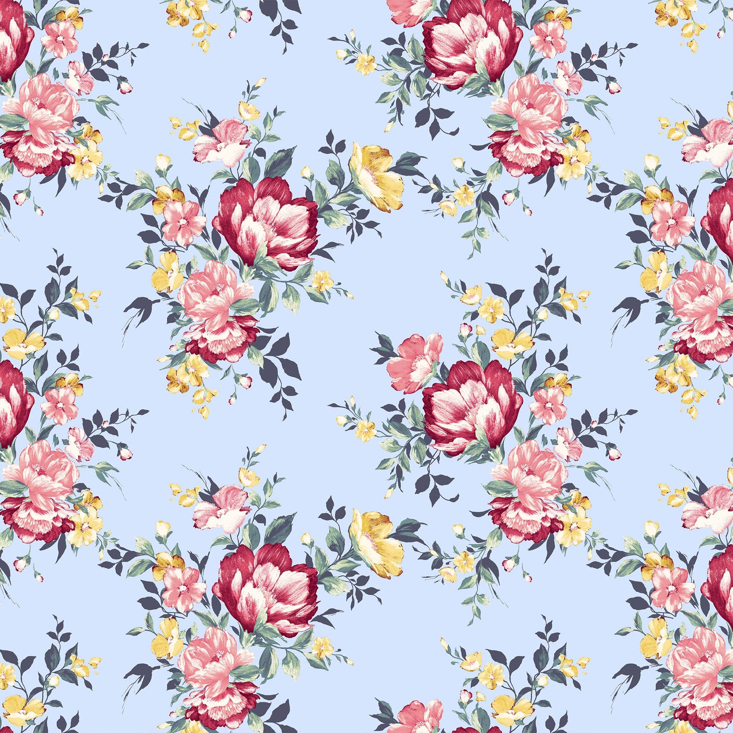 PD-632-586-SKY-BLUE-YELLOW - PRINTED CREPE CHIFFON 97% POLY 3% SPANDEX