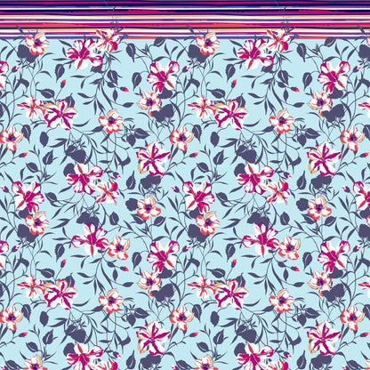 PD-663-734-SKY-BLUE-FUCHSIA - DOUBLE BORDER PRINT WOOL PEACH 100% POLYESTER