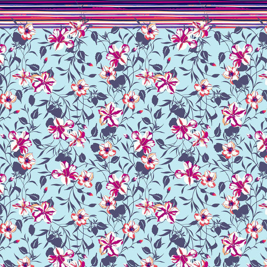 PD-663-734-SKY-BLUE-FUCHSIA - DOUBLE BORDER PRINT WOOL PEACH 100% POLYESTER