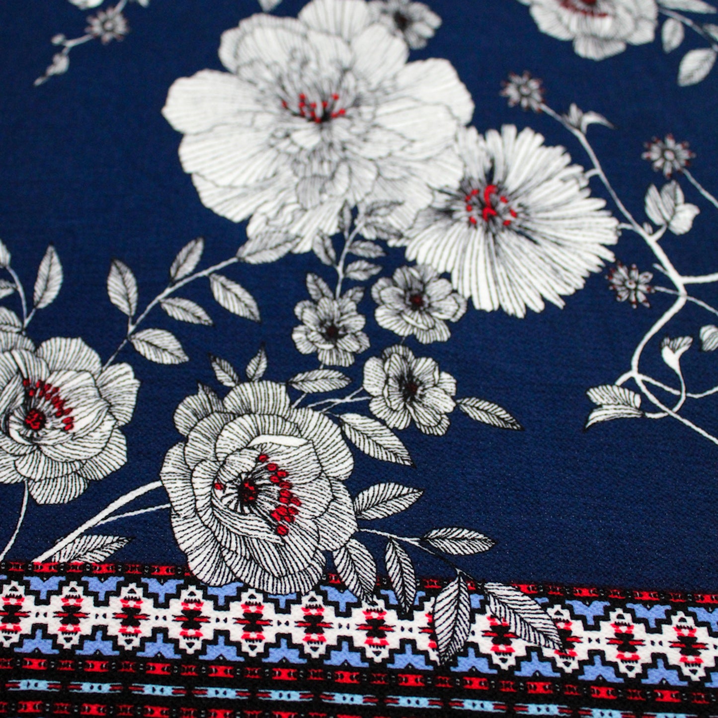 PD-664-586-NAVY-BLUE - DOUBLE BORDER CREPE CHIFFON 97% POLY 3% SPANDEX