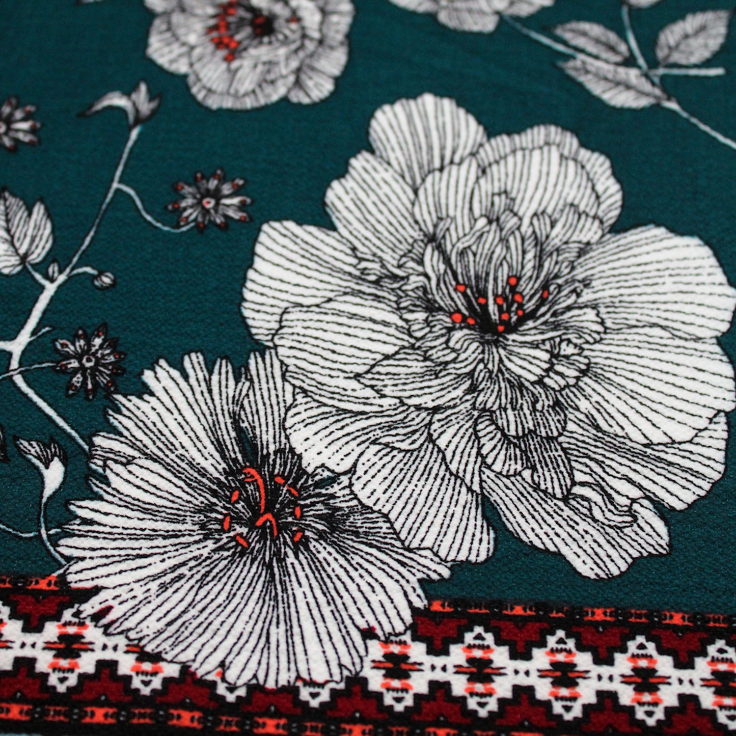 PD-664-586-TEAL-WINE - DOUBLE BORDER CREPE CHIFFON 97% POLY 3% SPANDEX