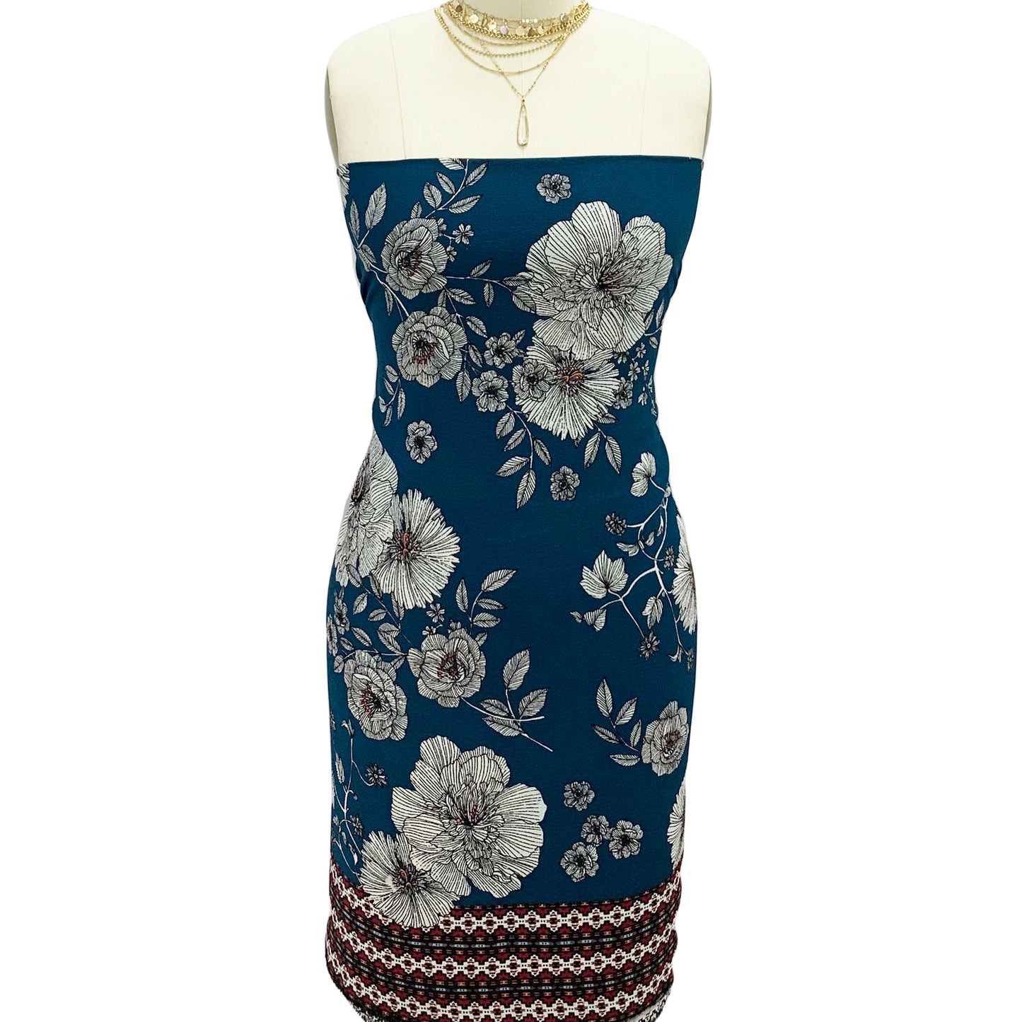 PD-664-586-TEAL-WINE - DOUBLE BORDER CREPE CHIFFON 97% POLY 3% SPANDEX