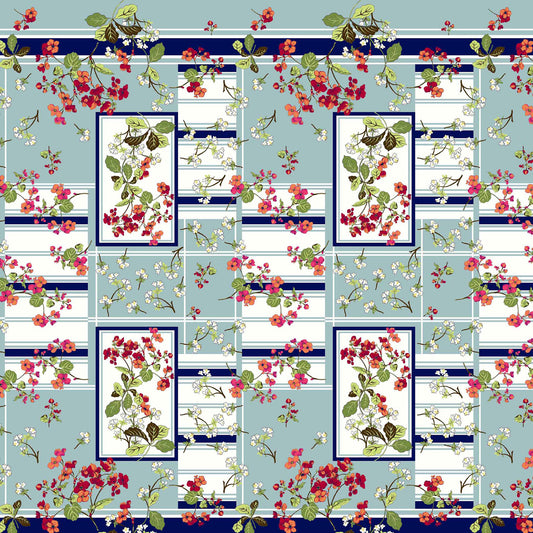 PD-693-586-MINERAL-BLUE-RED - DOUBLE BORDER. CREPE CHIFFON 97% POLY 3% SPANDEX