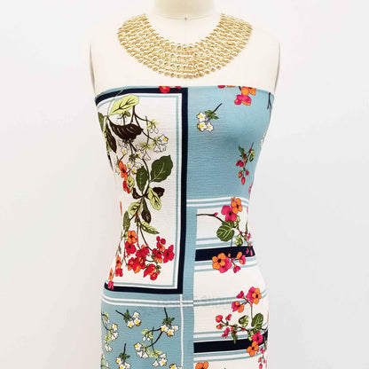 PD-693-586-MINERAL-BLUE-RED - DOUBLE BORDER. CREPE CHIFFON 97% POLY 3% SPANDEX