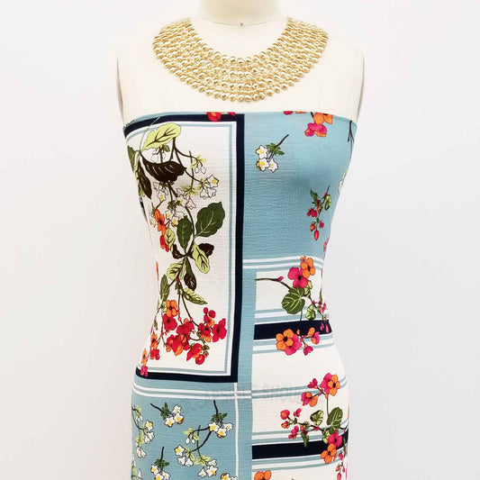 PD-693-586-MINERAL-BLUE-RED - DOUBLE BORDER. CREPE CHIFFON 97% POLY 3% SPANDEX