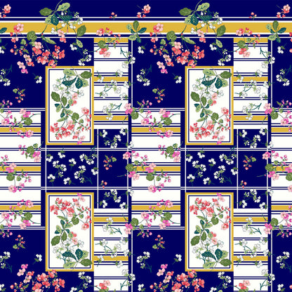 PD-693-586-NAVY-CORAL - DOUBLE BORDER. CREPE CHIFFON 97% POLY 3% SPANDEX