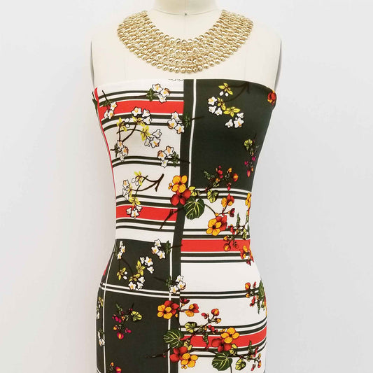 PD-693-586-OLIVE-FUCHSIA - DOUBLE BORDER. CREPE CHIFFON 97% POLY 3% SPANDEX