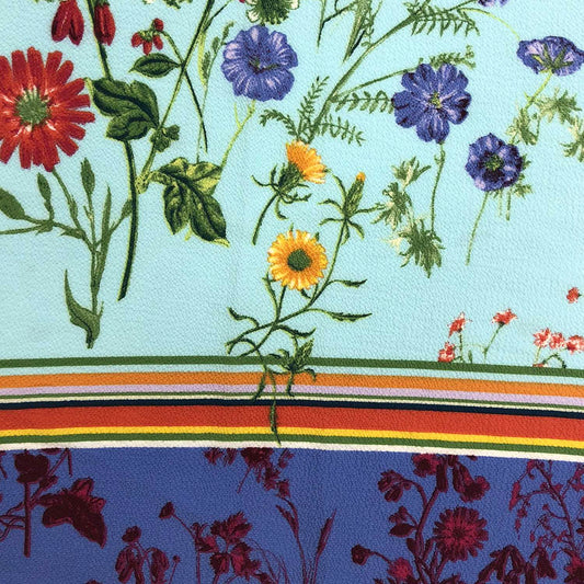 PD-707-586-MINT-PERI - DOUBLE BORDER CREPE CHIFFON 97% POLY 3% SPANDEX