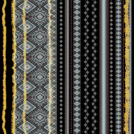 PD-720-586-BLACK-MINERAL-BLUE - PRINTED CREPE CHIFFON 97% POLY 3% SPANDEX