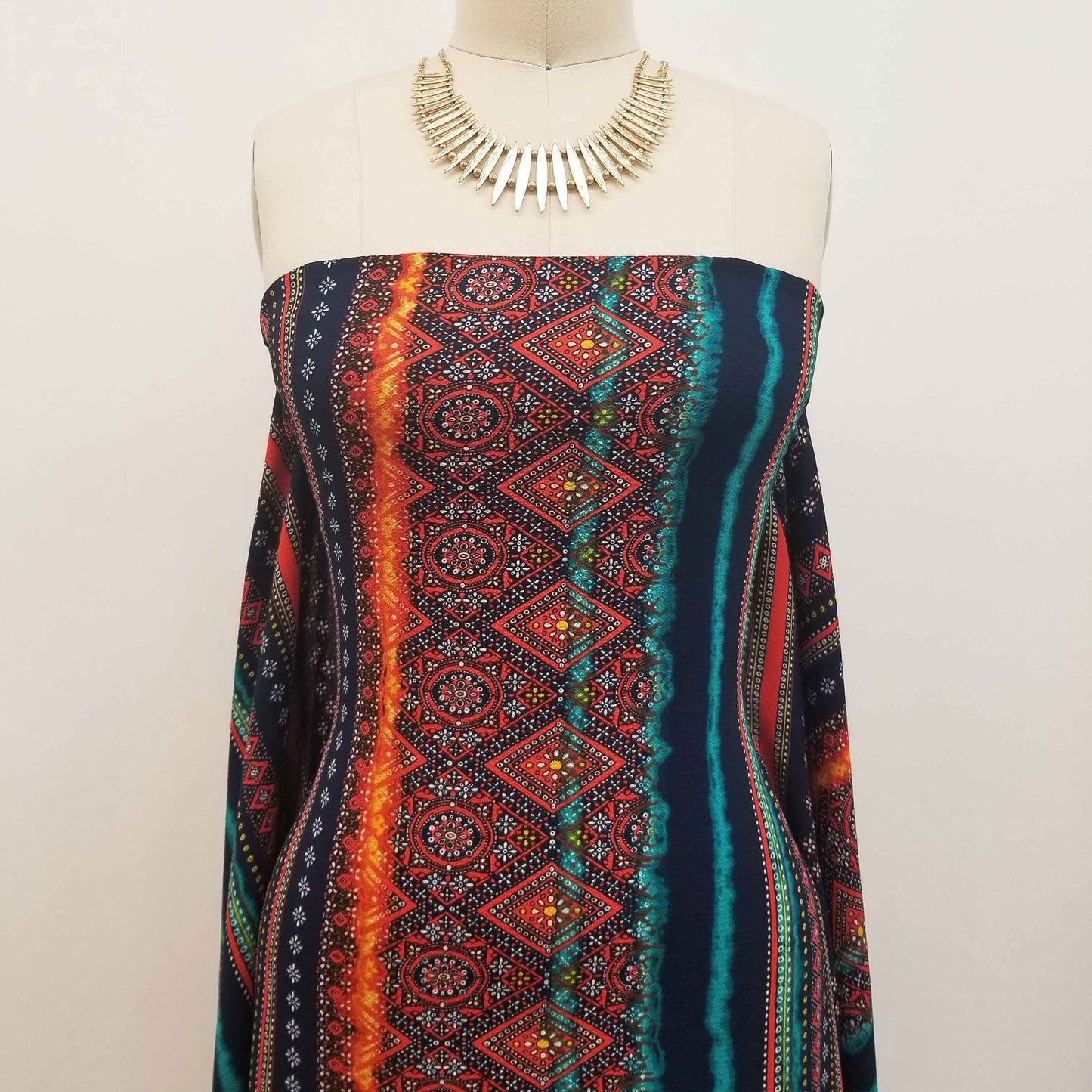 PD-720-586-NAVY-ORANGE - PRINTED CREPE CHIFFON 97% POLY 3% SPANDEX